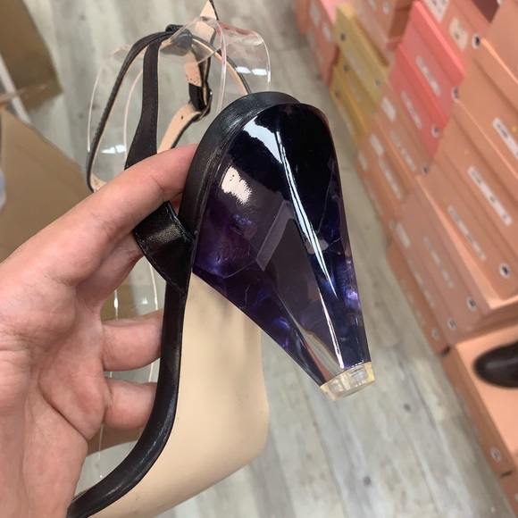 Empress Cone Wedge Glass Heel in Black Faux Leather - Picture 2 of 9